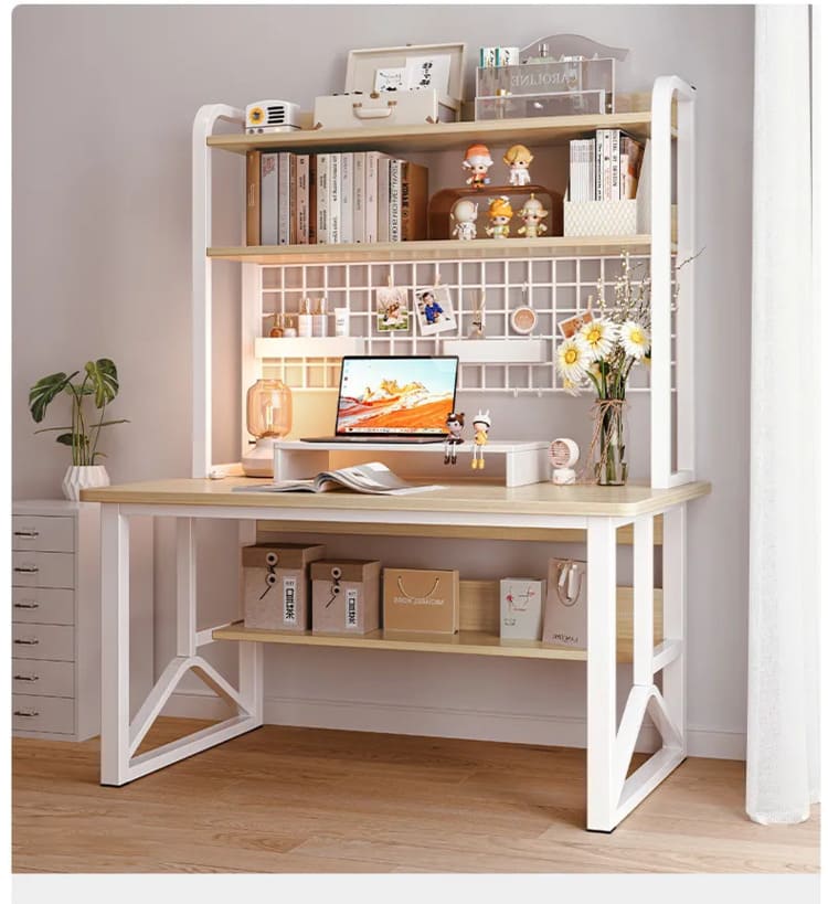 Bàn Học Khung Sắt Có Giá Sách BGC67